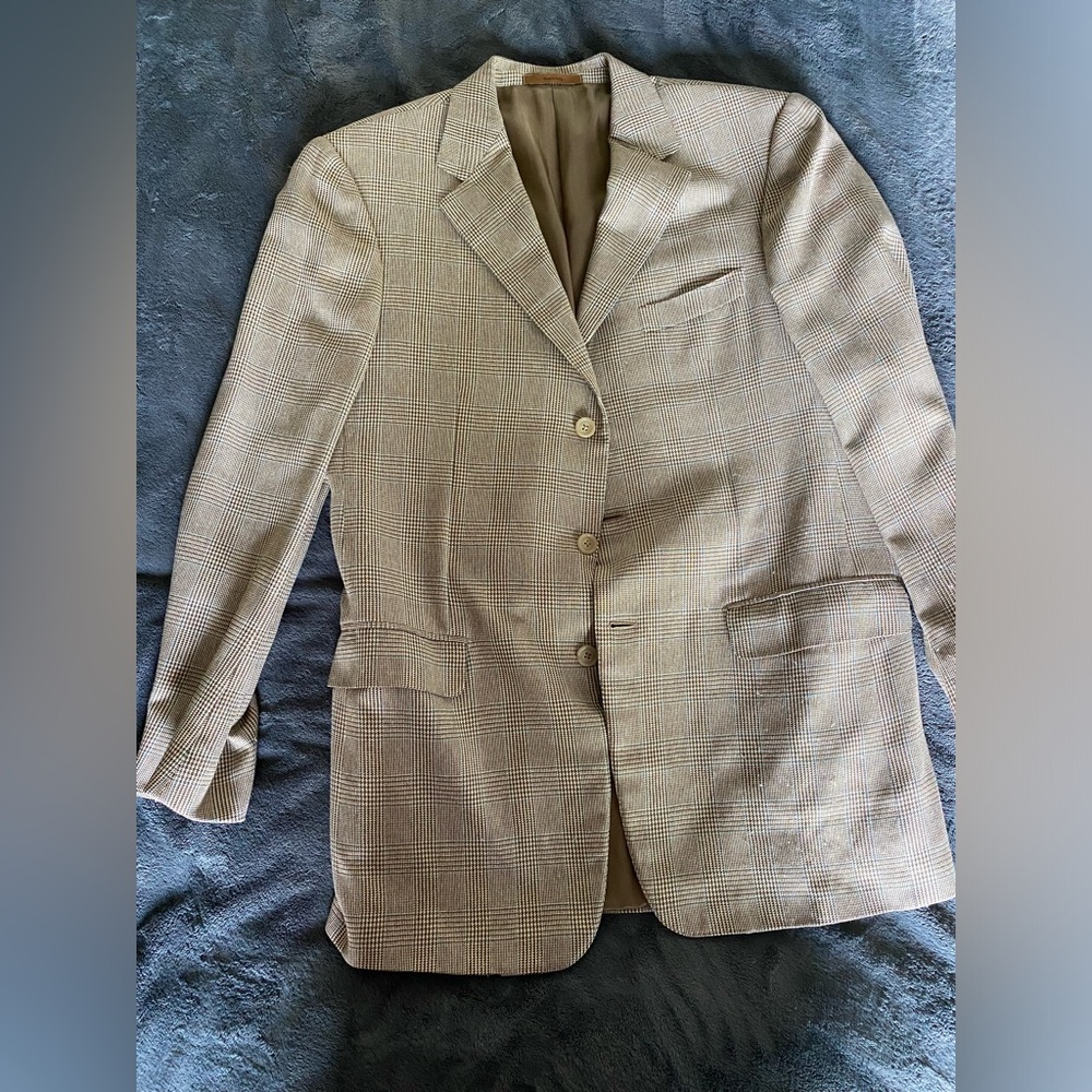 Beige Crossover Linen Wool and Silk Jacket
